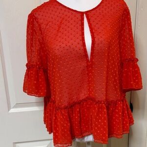 H&M Red Swiss Dot Ruffle Peplum Blouse